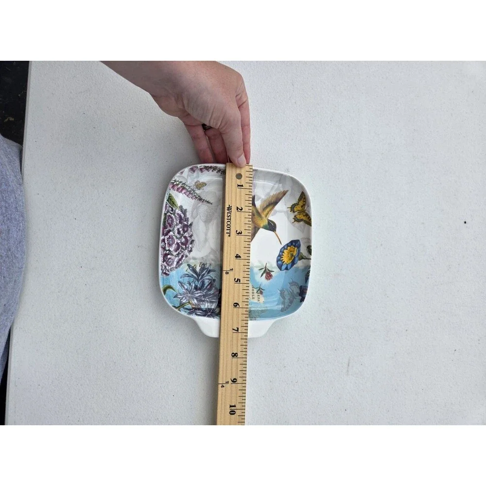 Portmeirion Botanic Hummingbird Square Canape Dish Plate 7.25